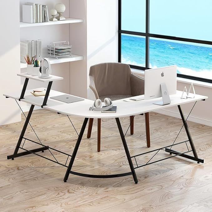 L-Shaped Gaming Desk – Ergonomic K-Shaped Computer Desk for Home Office