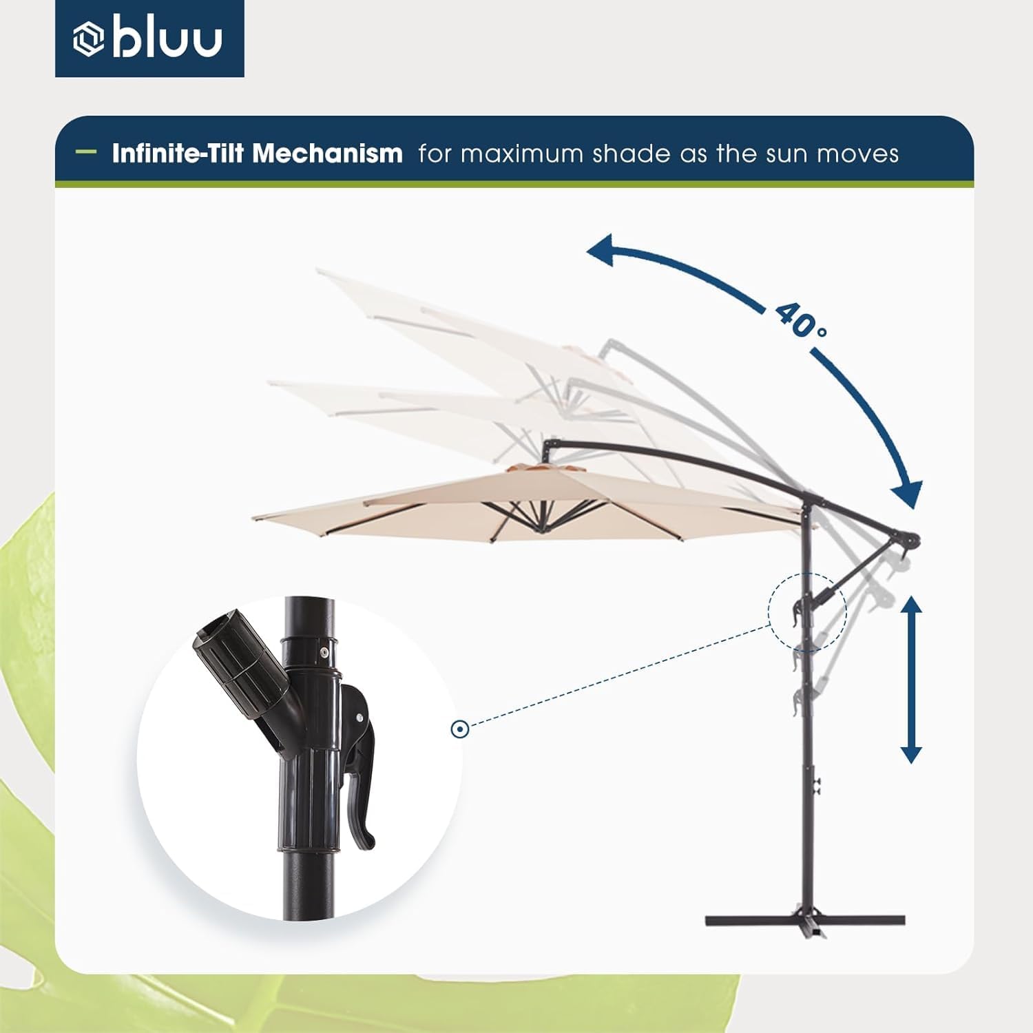 BLUU 10 FT Patio Offset Umbrella Outdoor Cantilever Umbrella Hanging Umbrellas, Fade Resistant Crank & Cross Base