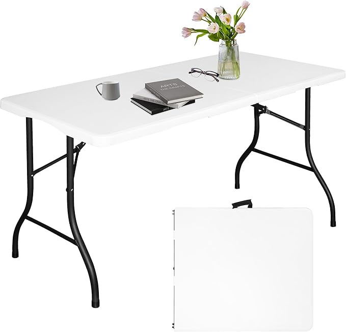 1.8M Folding Lightweight Trestle Camping Table – Black (180×75×75cm)