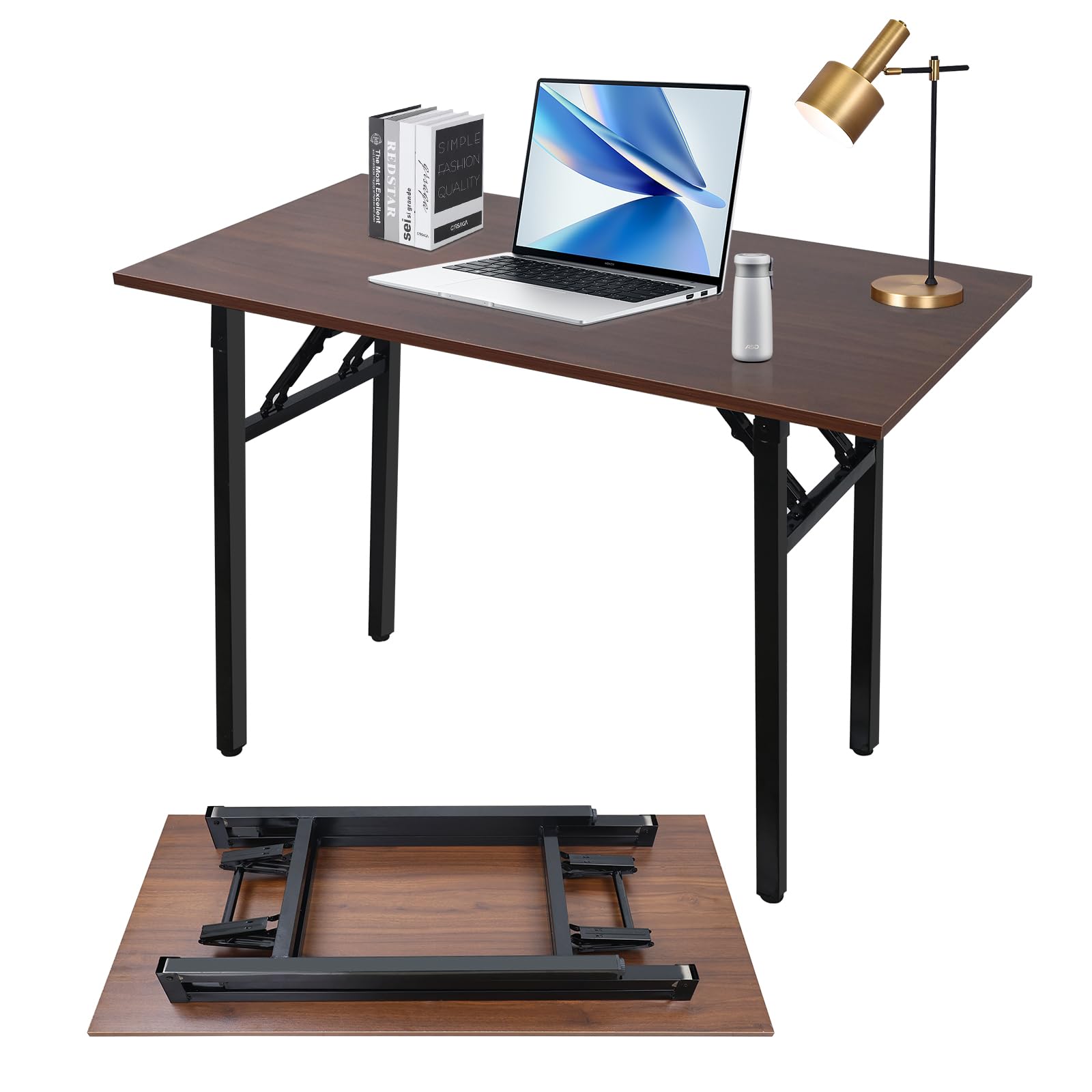 Adjustable Folding Desk No Install, Portable and Compact Computer Walnut Table Office Table for Home, Office, Study, Dining, Camping, Picnic, and BBQ (Yellow, 80 * 40 * 75cm)-GCC Home Center