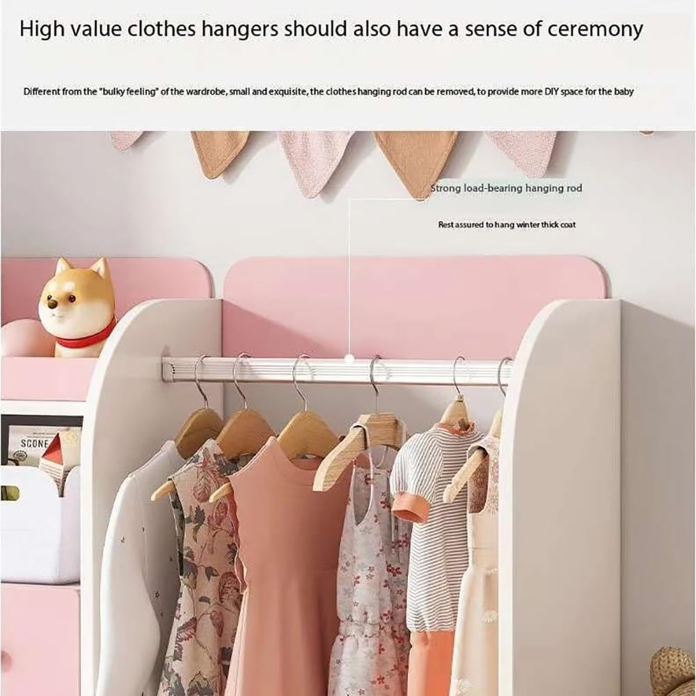 MUMOO BEAR Creative Kids Wardrobe, Wooden Cabinet with 5 Drawers and Hanging Area for Clothes Storage Organizer, Modern Closet Heavy Duty Bedroom Furniture for Boys Girls, YN011 (Pink)-GCC Home Center