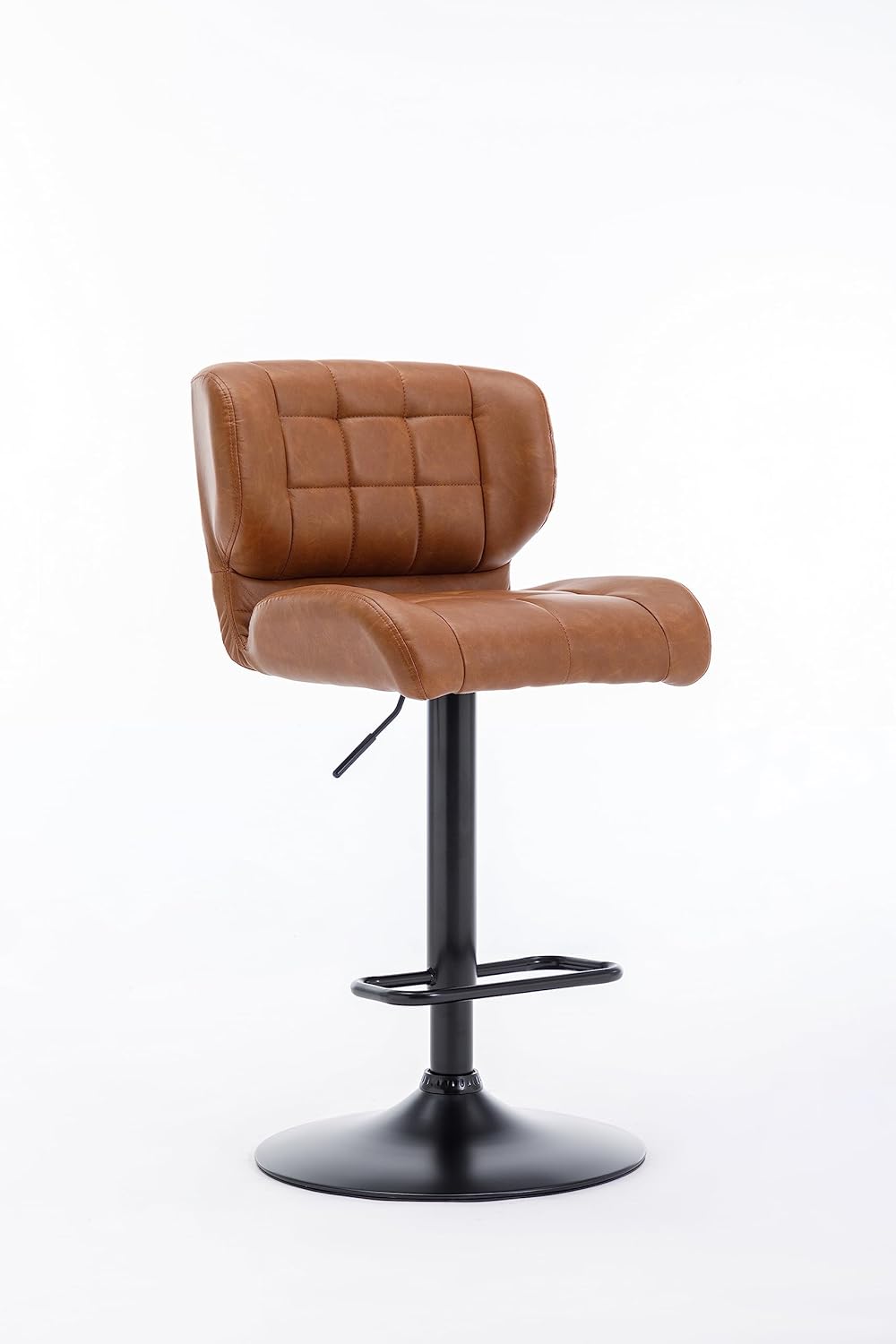 Urban Home Furniture Harvey Adjustable Bar Stools with Low Back, Swivel Medium Brown Faux Leather Bar Chairs for Kitchen/Island, Set of 2, Barstools for Kitchen Counter, Vintage Medium Brown