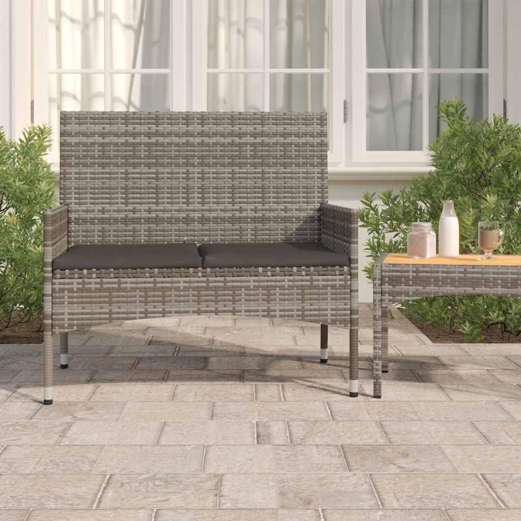 vidaXL 2-Seater Garden Bench with Cushions Patio Furniture Outdoor Seating Patio 2-seater Bench with Backrest Armrest Grey Poly Rattan