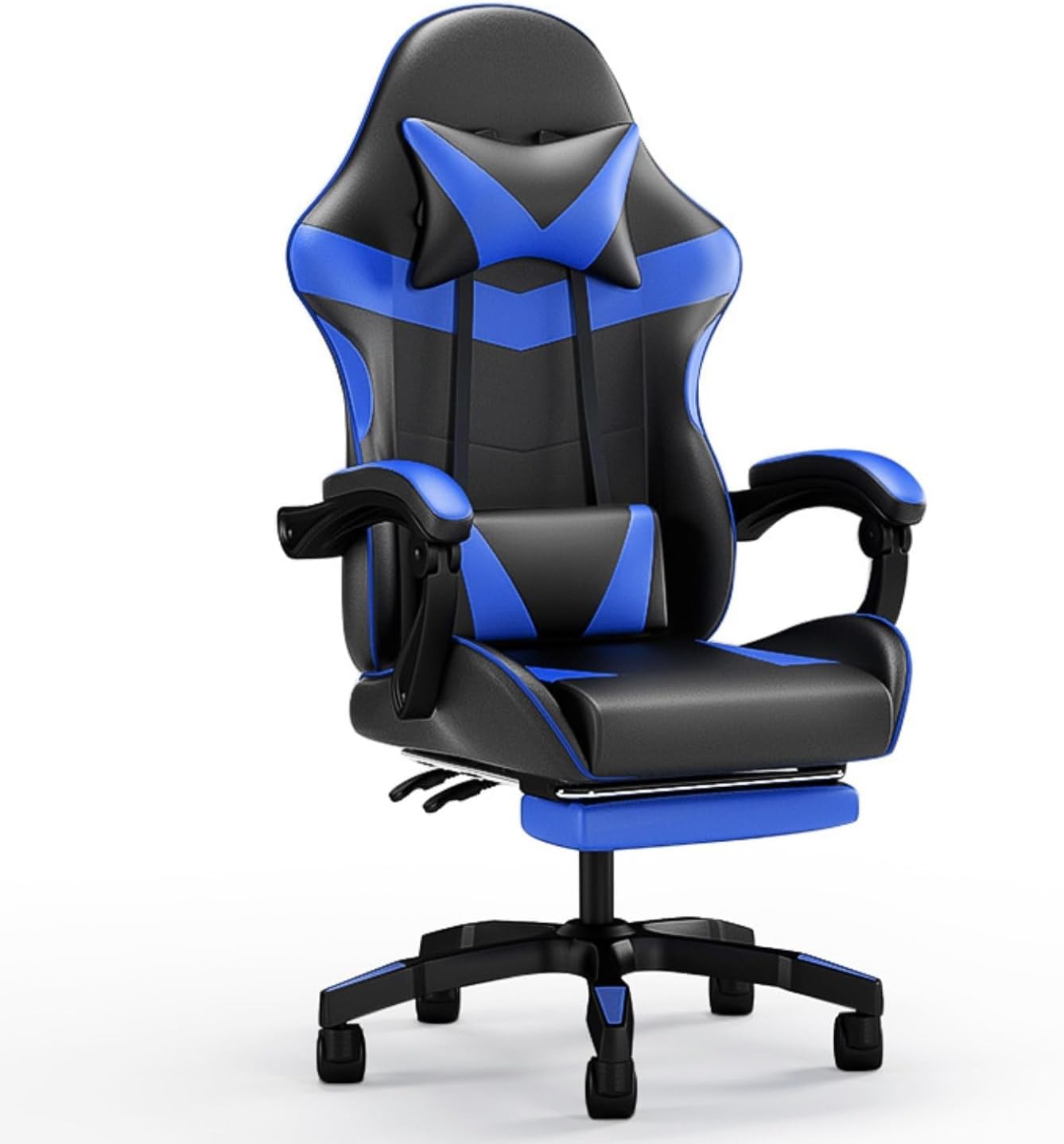 Peng General Gaming Chair with Footrest,Racing Gaming Chair,Computer Gamer Chair,Ergonomic Game Chair with Adjustable Headrest and Lumbar Support (Blue)-GCC Home Center