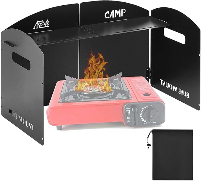 Camping Stove Windshield with Storage Bag | 4 Plates Aluminum Folding Windscreen | Outdoor Cooking