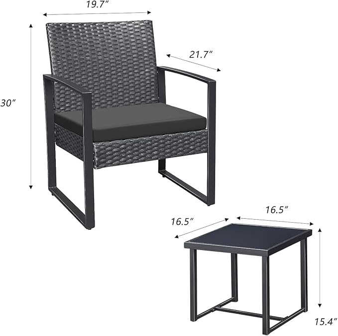 Outdoor Furniture Balcony Furniture 3 Pieces Garden Outdoor Furniture Set include 2 Rattan Chairs with Cushions and 1 Coffee Table-GCC Home Center