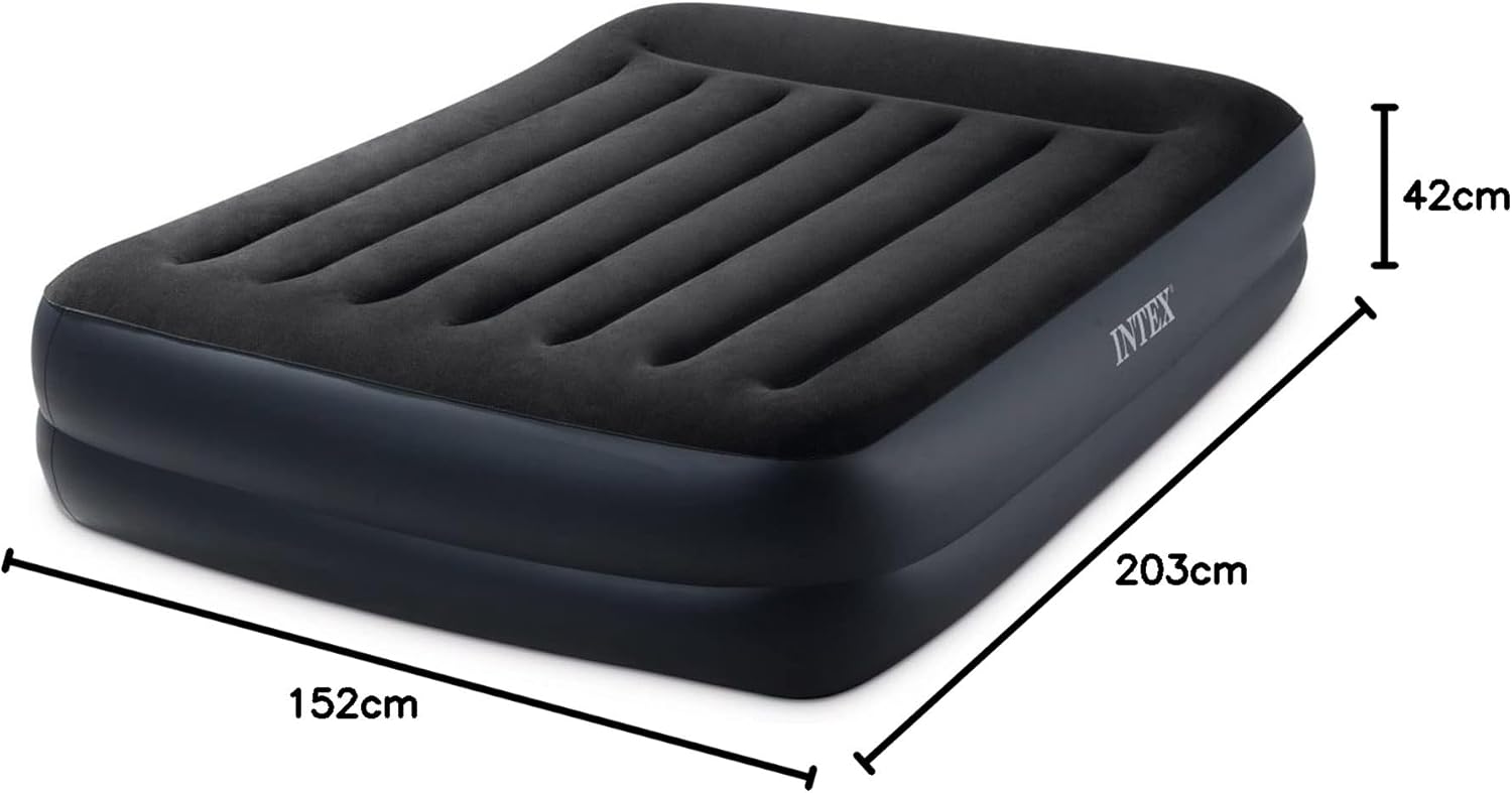 Intex Airbed Inflatable Double Mattress With Bulit In Electric Pump,152 X 203 X 42 Cm, 64124, Black, Durabeam Queen Pillow Rest Airbed W/E.Pump152X203X42, 64124
