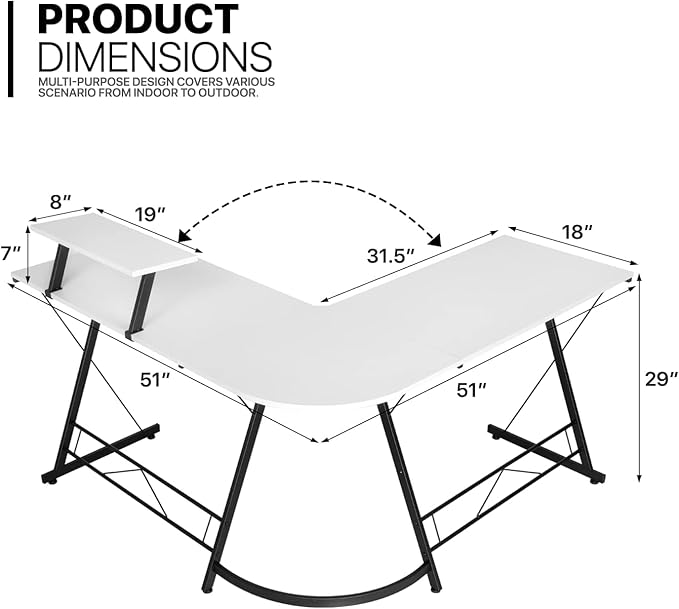 L-Shaped Gaming Desk – Ergonomic K-Shaped Computer Desk for Home Office