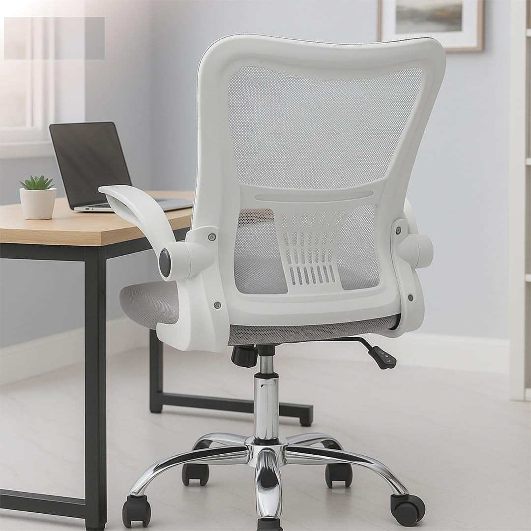 Mesh Office Chair – Swivel Desk Chair with Lumbar Support, Flip-Up Arm & Chrome Base – Ergonomic Chair Adjustable Computer Chair for Home Office, Study, Gaming & Workstation