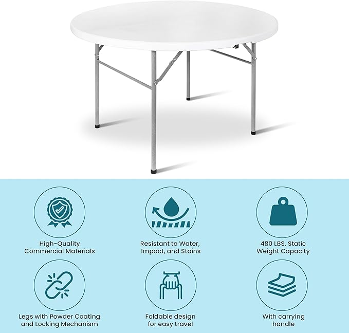 1.8M (6 Ft) Round Folding Card Table For Indoor And Outdoor – White