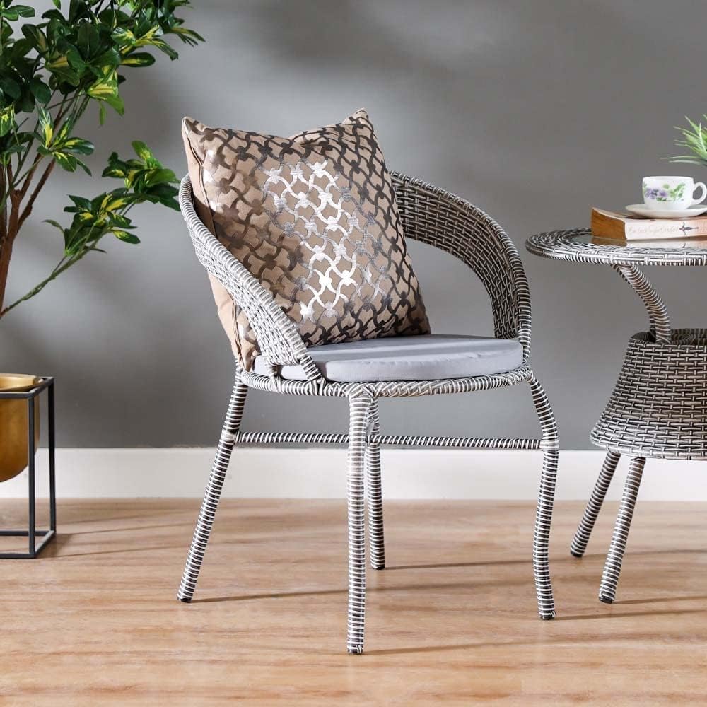 Danube Home Eden Balcony Set All Weather 3 Piece Bistro Set With Coffee Table Modern Furniture For Outdoor Bench Seating, Terrace, Lawn, Patio, Balcony Chair D57Xw56Xh74cm; Table Dia 60X H58cm Grey