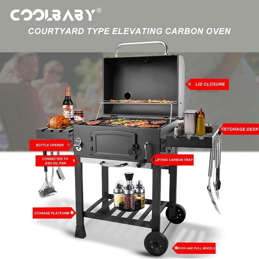 COOLBABY BBQ outdoor barbecue stove home villa courtyard charcoal grill 5-10 people generous stove