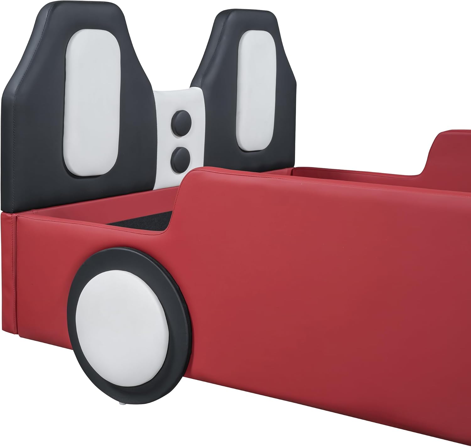 Twin Size Race kid Car Bed for Kids, PU Car-Shaped Bedframe with Wheels and Side Rails for Boys,Girls, Wood Slat Support, No Box Spring Needed,White