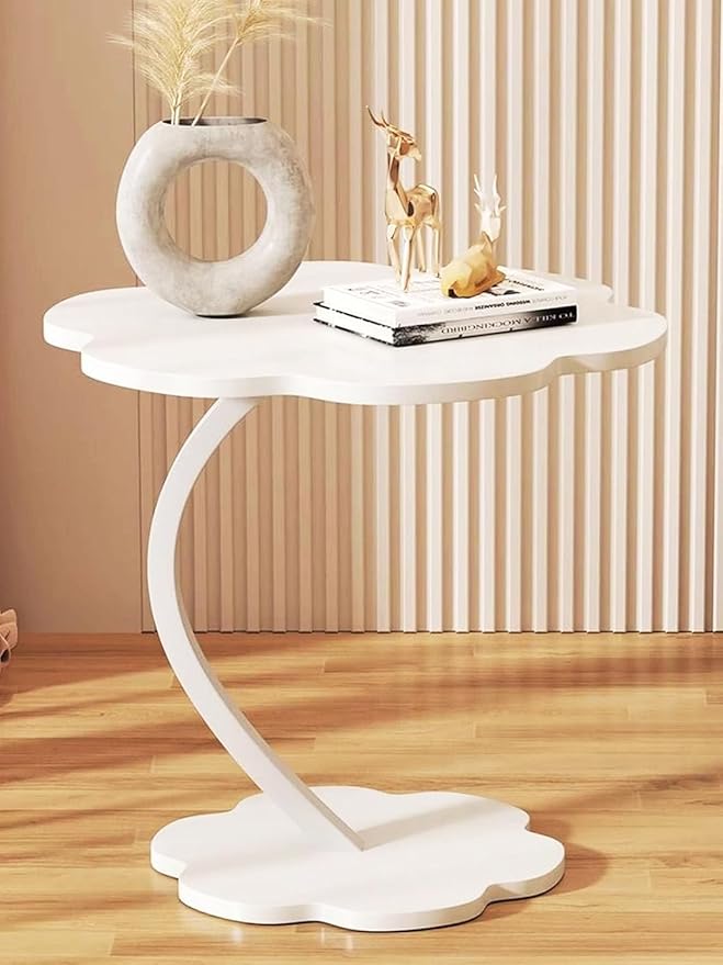 Flower-Shaped C-Shaped Side Table – Small Modern End Table & Nightstand, White (40×30×62 cm)