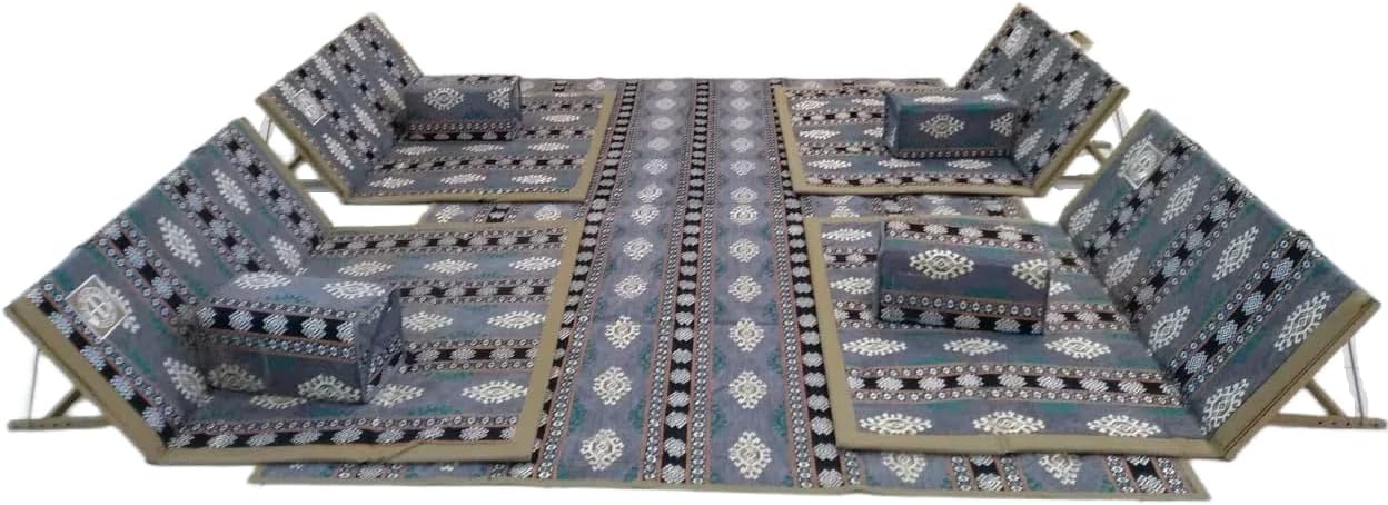 ALBAWADI Arabic Folding Carpet Camping Desert Carpet with Pillow Tent Floor Mat Sets (Grey)