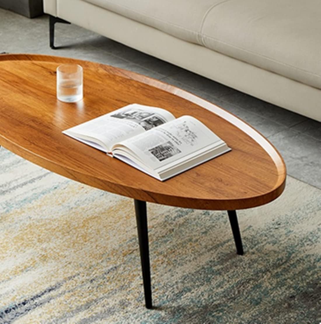 Wooden Oval Coffee Table Rustic Coffee Table Mid-Century Modern Oval Sofa Table Nesting Tables Center Table for Living Room Bedroom Office Furniture Easy Assembly (31.5") (001)