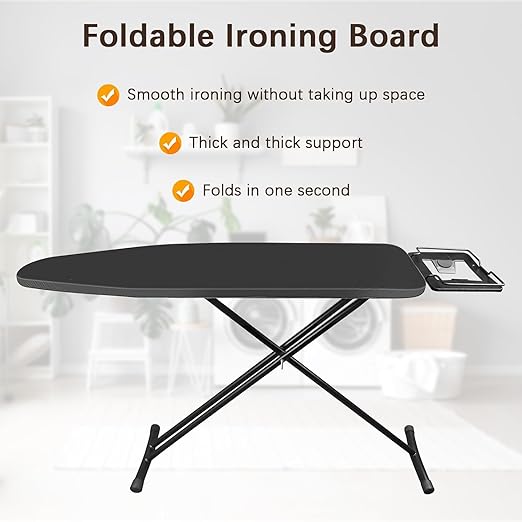 Folding Ironing Board with Iron Rest – Heavy Duty, Height Adjustable, Heat-Resistant Cover – 110 x 30 cm – Portable Iron Table for Apartments & Small Spaces