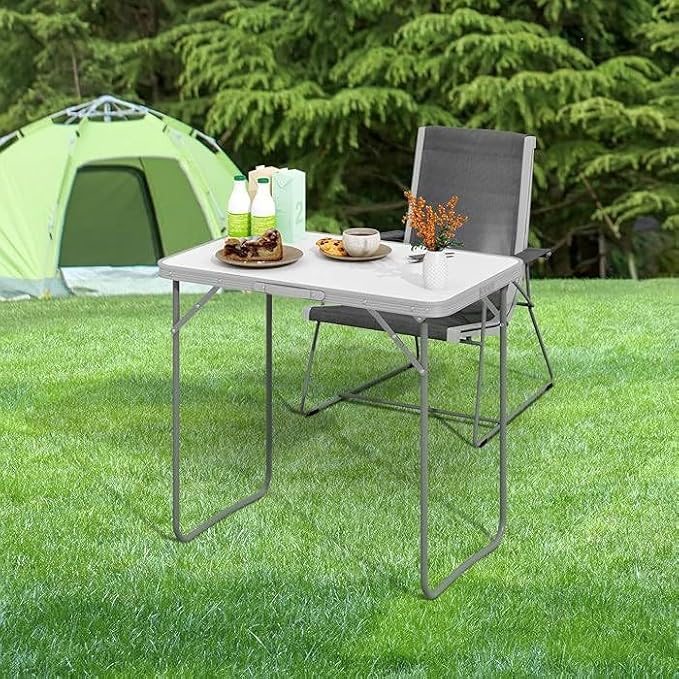Folding Picnic Table (80x60cm Aluminum Table, Silver) Camping Table
