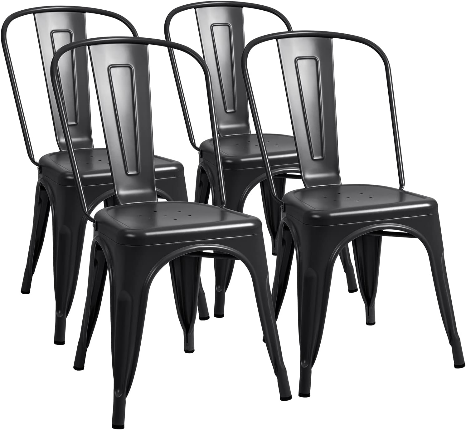 Furmax Indoor-Outdoor Use Stackable Classic Trattoria Chic Dining Bistro Cafe Side Metal Chairs Set of 4 (Black)