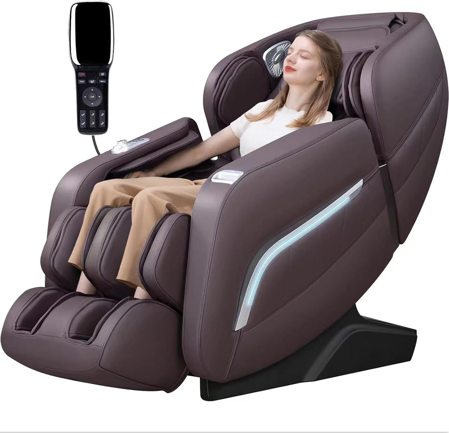 iRest A306 Massage Chair, Full Body Zero Gravity Recliner with AI Voice Control, SL Track, Bluetooth, Yoga Stretching, Foot Rollers, Airbags, Arm Rest, Cushion Availability, Heating (Brown)