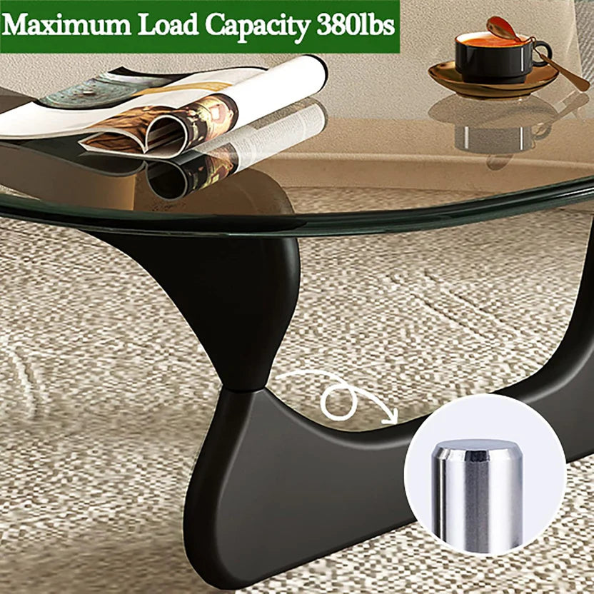 Modern Glass Coffee Table (Black Glass Top & Wood Base)