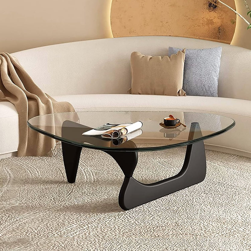 Modern Glass Coffee Table (Black Glass Top & Wood Base)