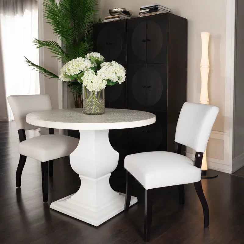 Luxury Round Bone Inlay Dining Table White – Ø100 cm
