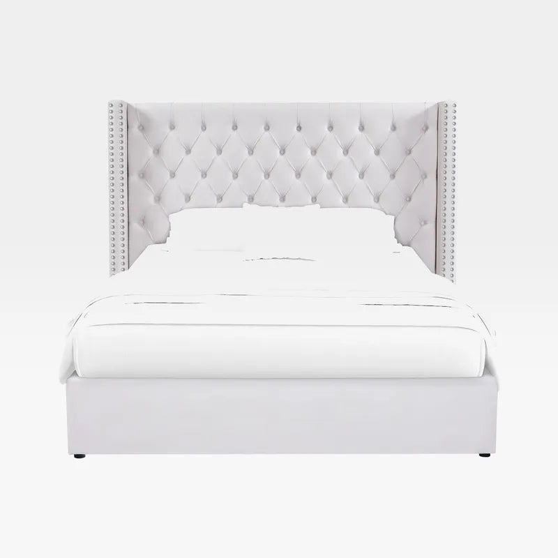 Storage Bed Beige – 160x200 cm | Elegant Upholstered Bed with Hydraulic Lift