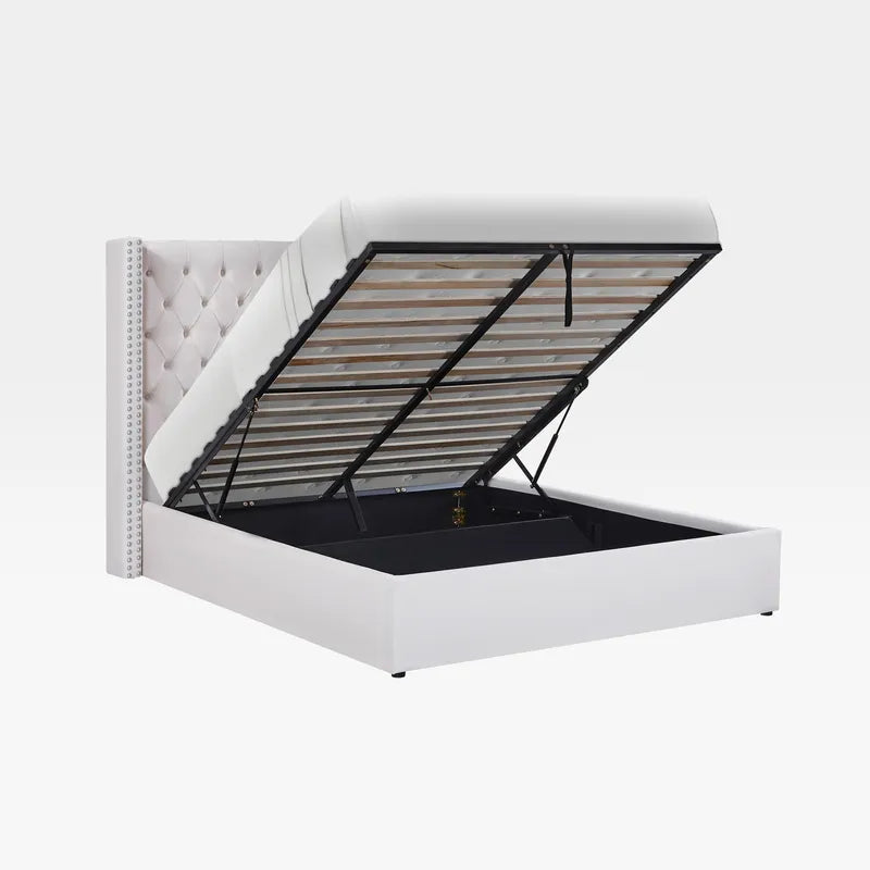 Storage Bed Beige – 160x200 cm | Elegant Upholstered Bed with Hydraulic Lift