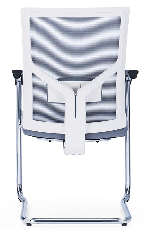 Medium Back Ergonomic Office Bow Chair – White Frame with Black Mesh and Fabric