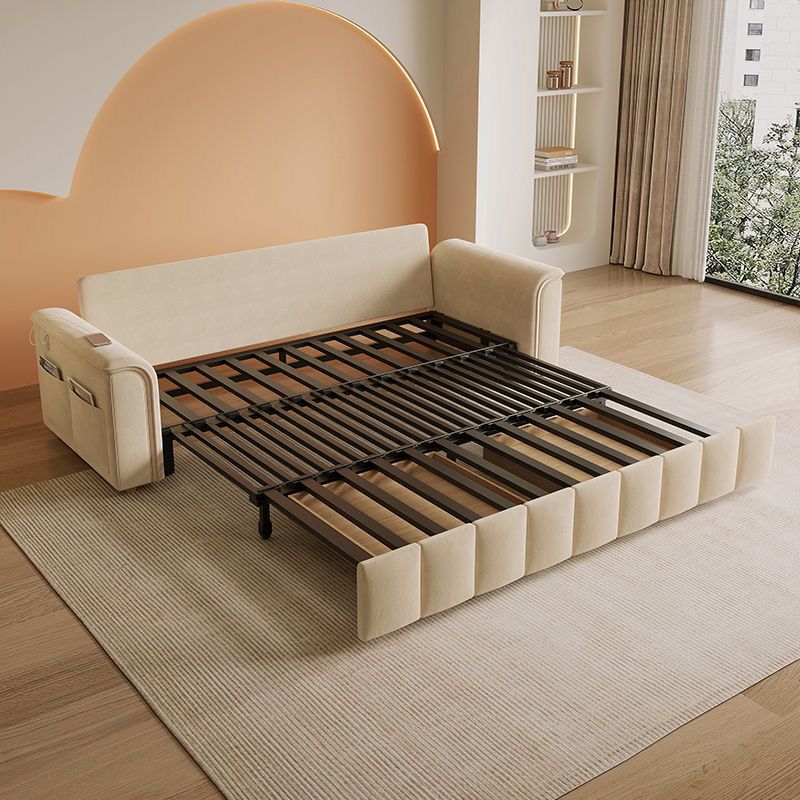 Luxury Velvet Pull-Out Sofa Bed with Storage Box, Side Pockets & USB Charging Port – Convertible Sleeper Sofa for Living Room & Bedroom
