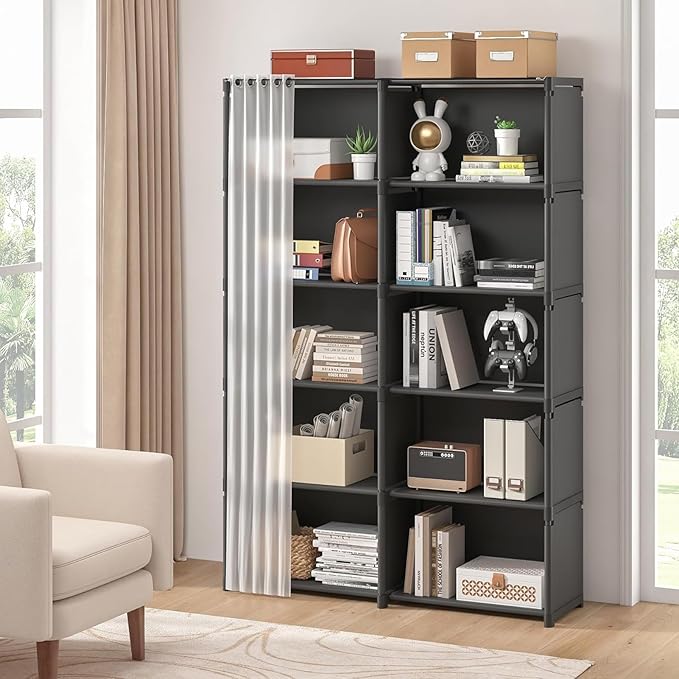 6-Cube Storage Organizer Book Shelf – DIY Metal Bookcase with Portable Design (Black, Matte Finish)