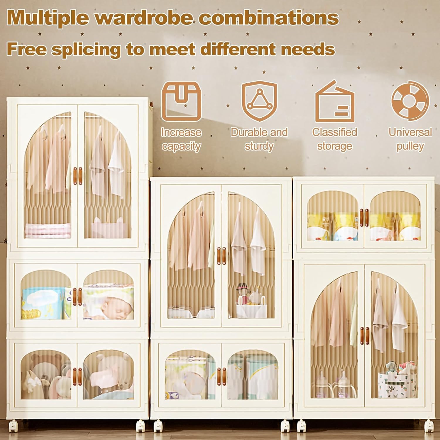 OYDAS Wardrobe Portable Closet, Stackable Storage Bins with Doors,Wheels,Lids,Collapsible Plastic Closet Organizers Storage Cabinet with Closet Rods,Folding Storage Bins (S70-136x60x35cm)-GCC Home Center