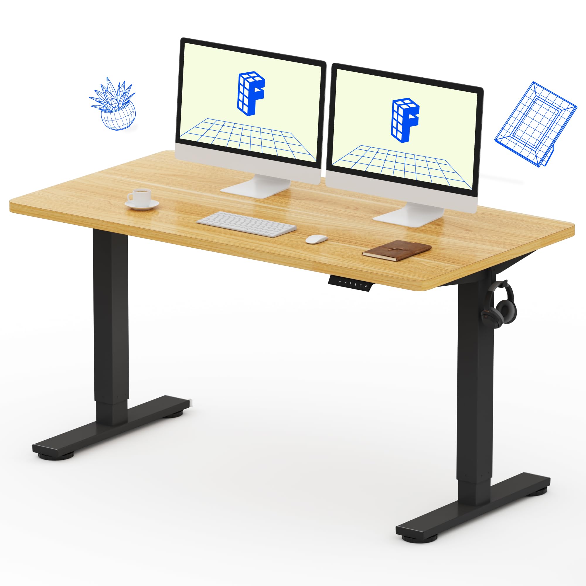 Flexispot 55 X 28 Inches Electric Stand Up Metal Desk Workstation, Whole Piece Desk Board Home Office Computer Standing Table Height Adjustable Desk Black Frame and 55 Black Top-GCC Home Center