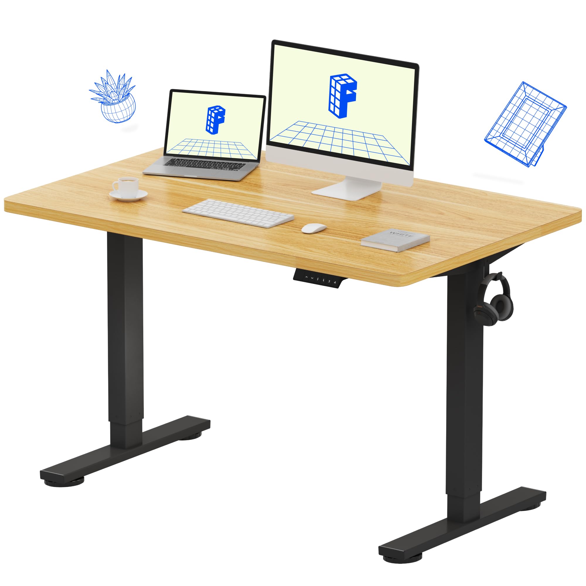 Flexispot 55 X 28 Inches Electric Stand Up Metal Desk Workstation, Whole Piece Desk Board Home Office Computer Standing Table Height Adjustable Desk Black Frame and 55 Black Top-GCC Home Center