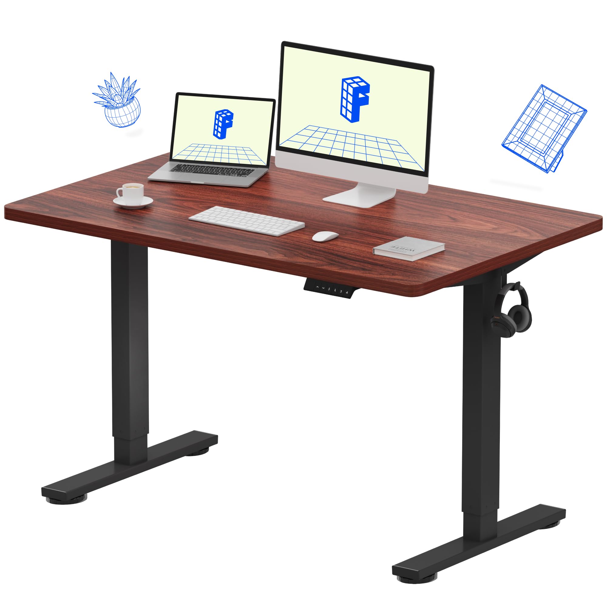 Flexispot 55 X 28 Inches Electric Stand Up Metal Desk Workstation, Whole Piece Desk Board Home Office Computer Standing Table Height Adjustable Desk Black Frame and 55 Black Top-GCC Home Center