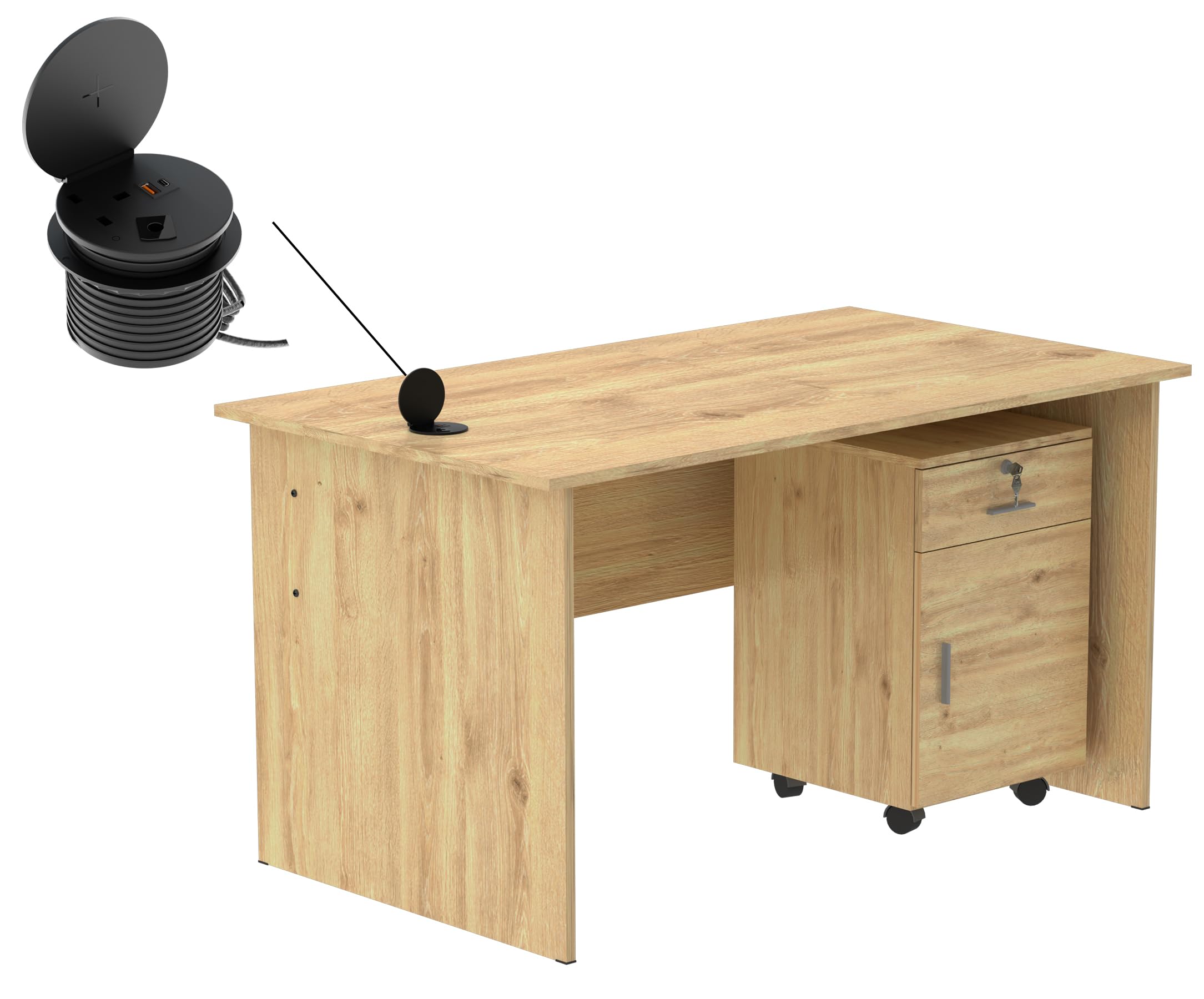 Mahmayi Modern MP1 120x60 Study Writing Table with BS01 Super Recessed Power Strip Desktop Socket Board, Modern Executive Desk for Adults, Home Offices, Schools, Laptop, Computer Workstation - WHITE
