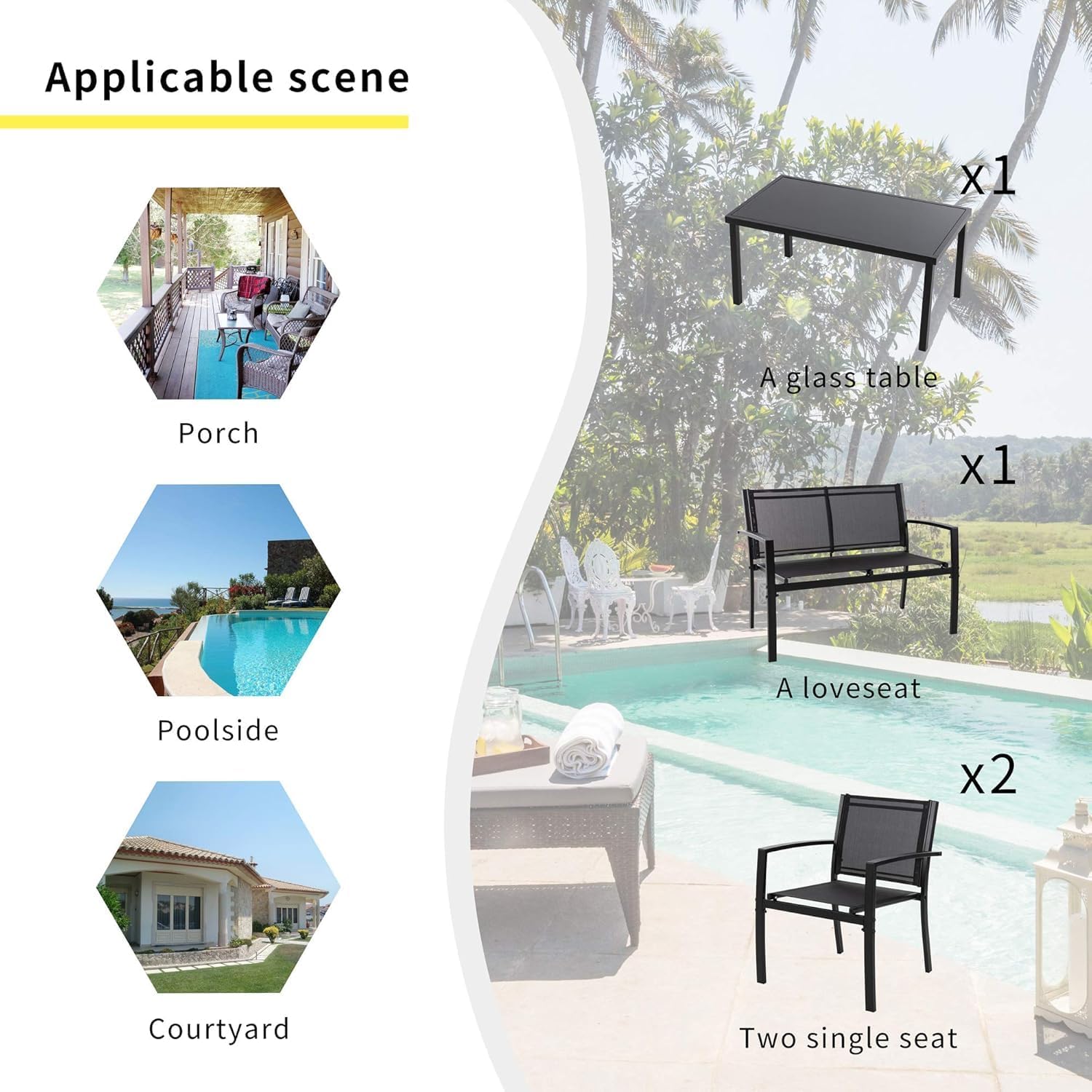 Anovara Outdoor Furniture Balcony Furniture 4 Pieces Garden Outdoor Furniture Set include 3 Chairs and 1 Coffee Table