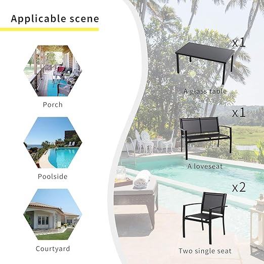 Outdoor Furniture Balcony Furniture 4 Pieces Garden Outdoor Furniture Set include 3 Chairs and 1 Coffee Table-GCC Home Center