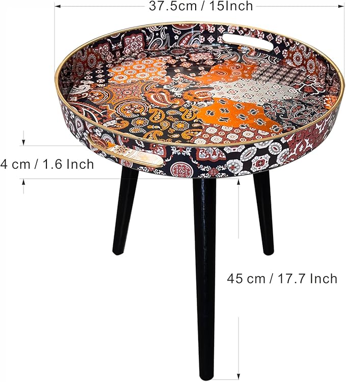 Plastics Tray Side Table – Indian Style Coffee Table with 17.7" Wooden Legs
