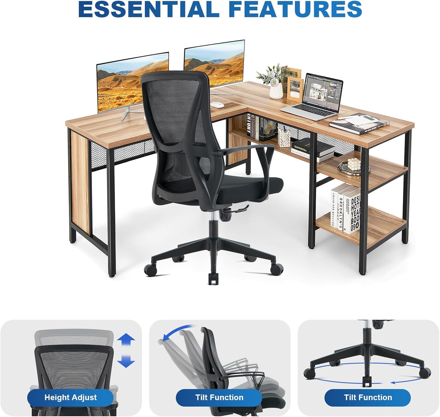 Office Chair Ergonomic Home Office Chair Computer Desk Chairs with Lumbar Support Breathable Mesh Executive Swivel Chair,Black