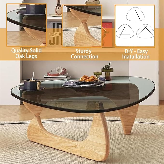 Modern Glass Coffee Table (Black Glass Top & Wood Base)