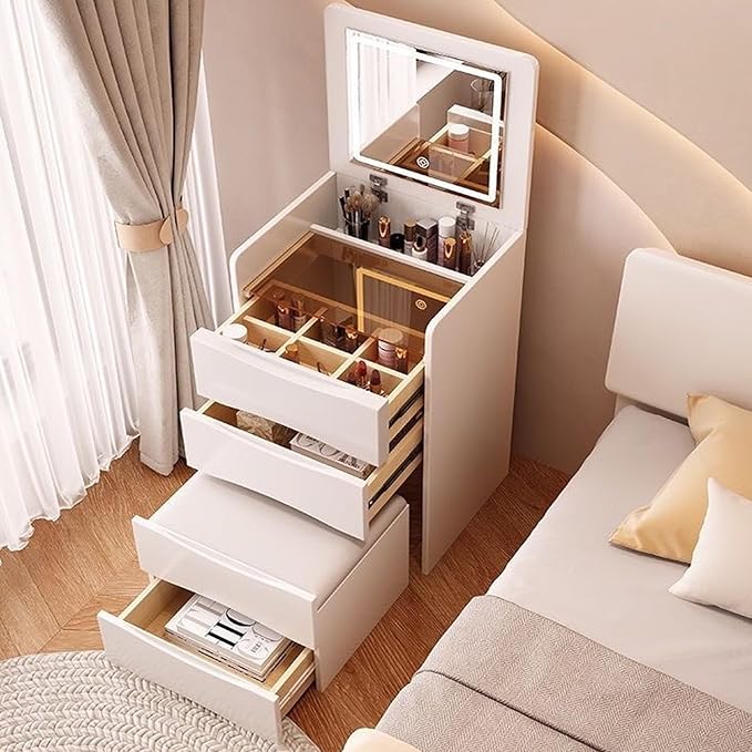 Vanity Mirror with Lights Makeup Desk 90° Folding Vanity Set with Drawers and Stool Storage Dressing Table-GCC Home Center