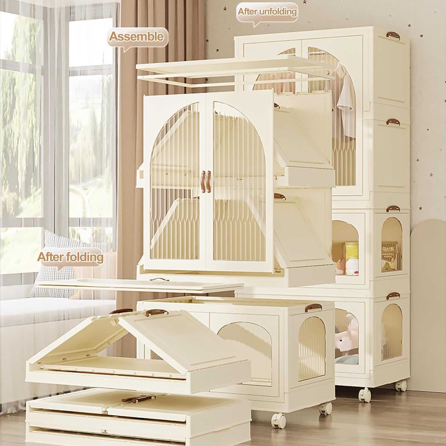 OYDAS Wardrobe Portable Closet, Stackable Storage Bins with Doors,Wheels,Lids,Collapsible Plastic Closet Organizers Storage Cabinet with Closet Rods,Folding Storage Bins (S70-136x60x35cm)-GCC Home Center