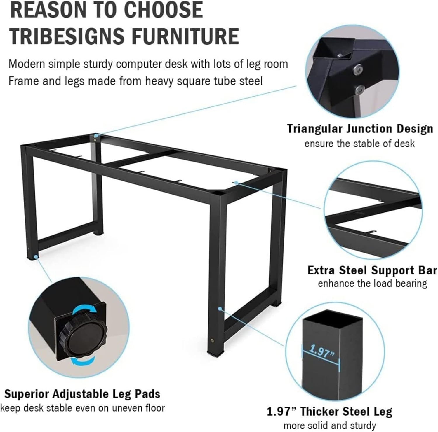 Sulfar Computer Desk, Computer Laptop Table Desk Office Desk Study Writing Desk Easy Assembly, Computer Desk Modern Simple Style for Home Office 120 x 60CM Black-GCC Home Center