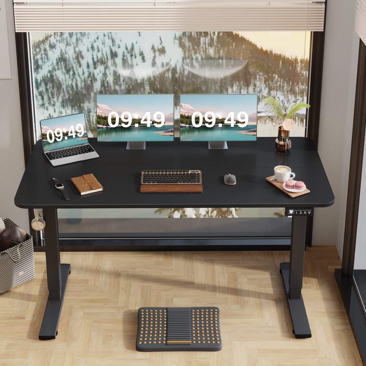 Furmax Electric Height Adjustable Standing Desk Large 55 x 24 Inches Sit Stand Up Desk Home Office Computer Desk Memory Preset with T-Shaped Metal Bracket, Black-GCC Home Center