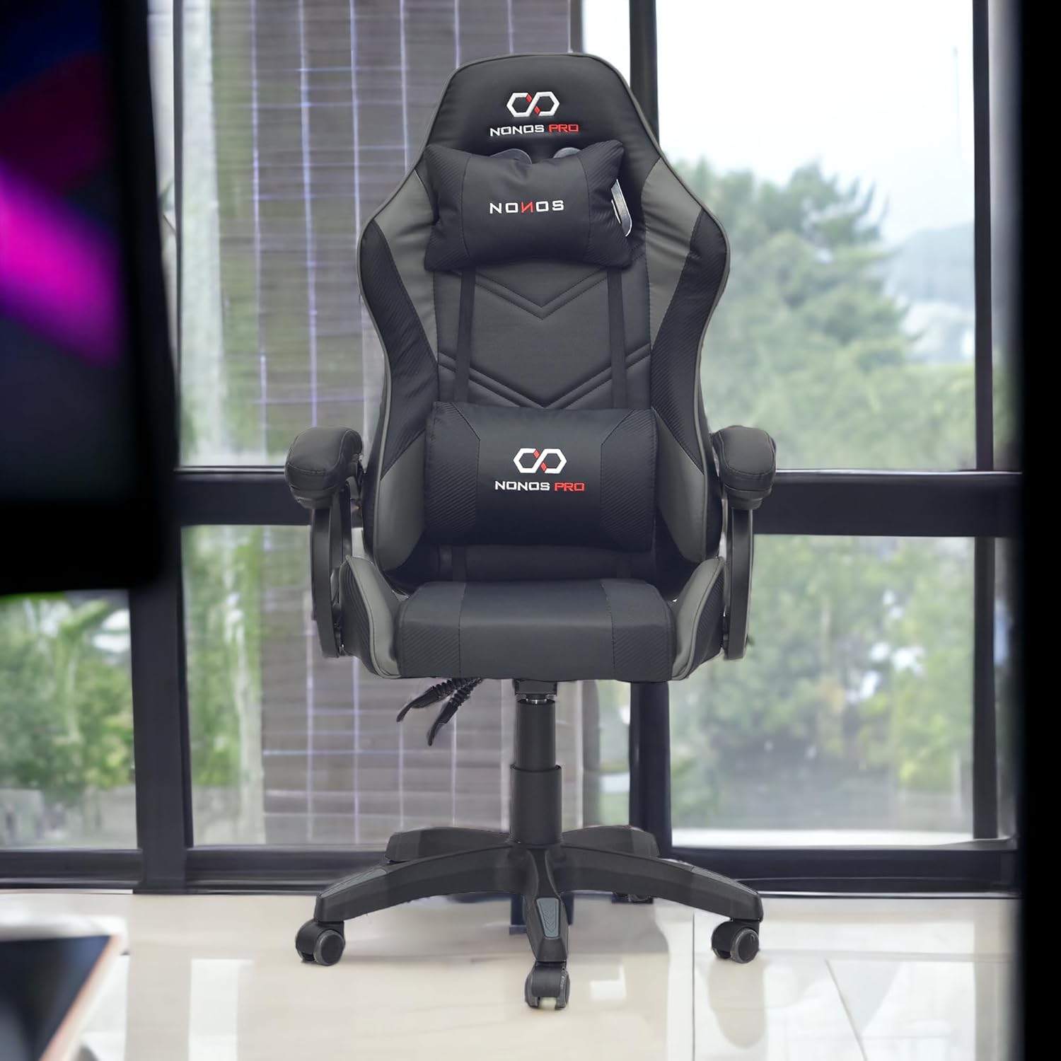Modern design Gaming chair MH-FR44-Grey-blk It has HeadRest and Arm rest material Pu leather - Grey,Black-GCC Home Center