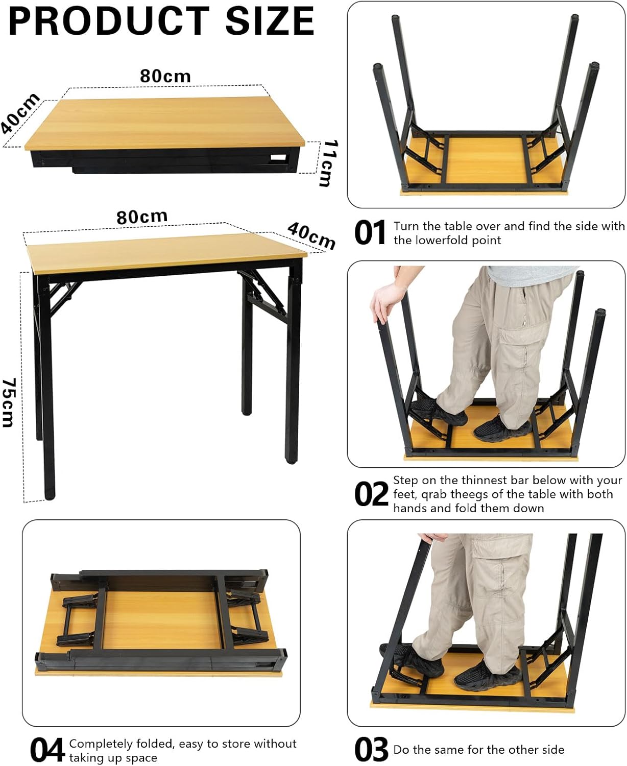 Adjustable Folding Desk No Install, Portable and Compact Computer Walnut Table Office Table for Home, Office, Study, Dining, Camping, Picnic, and BBQ (Yellow, 80 * 40 * 75cm)-GCC Home Center