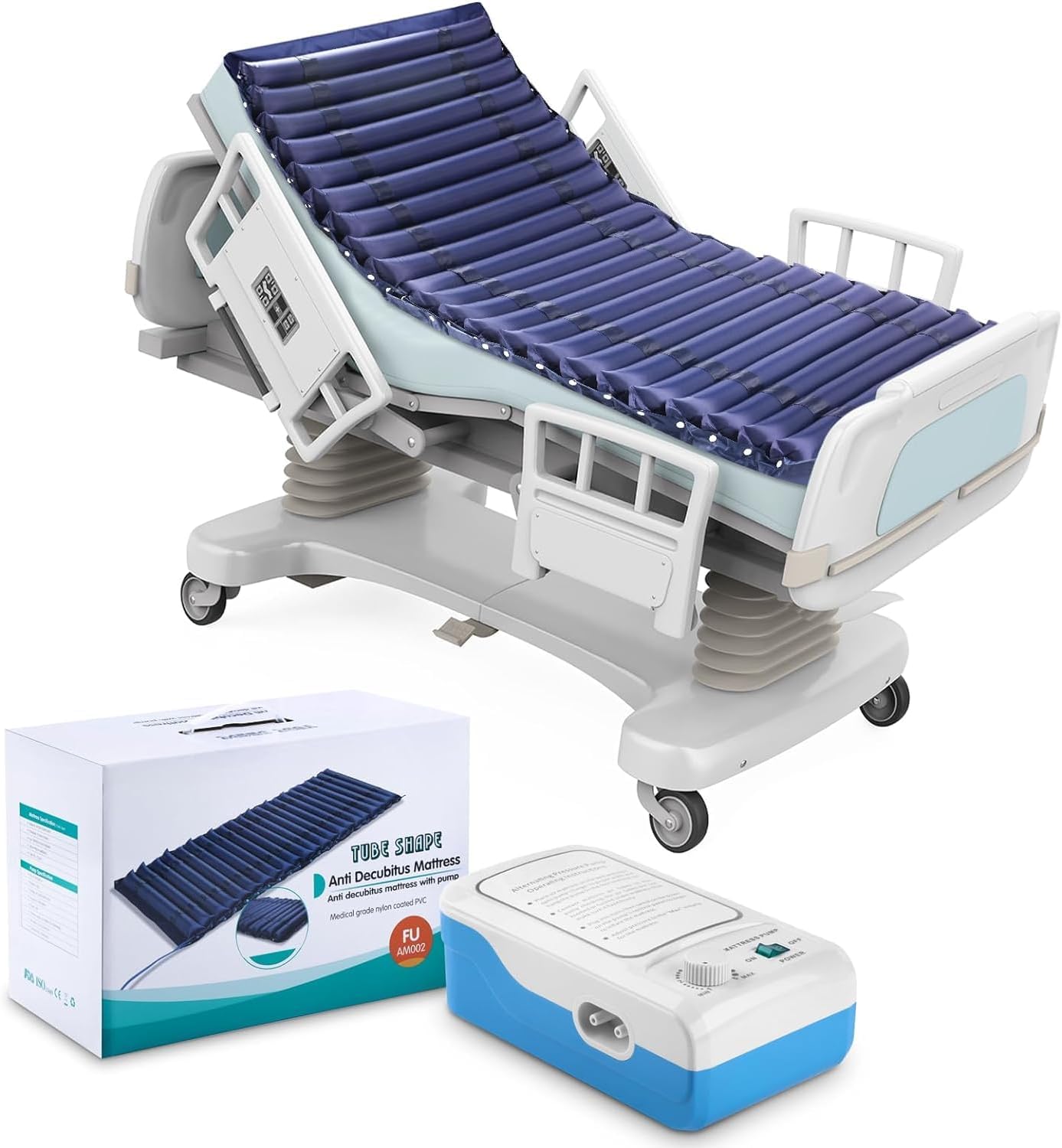 AKM Air bed Cushion for Bedridden Elderly, Alternating Pressure Mattress for Bed Sores, Anti Decubitus Air Mattress Pads with Low Noise Pump System for Hospital Bed