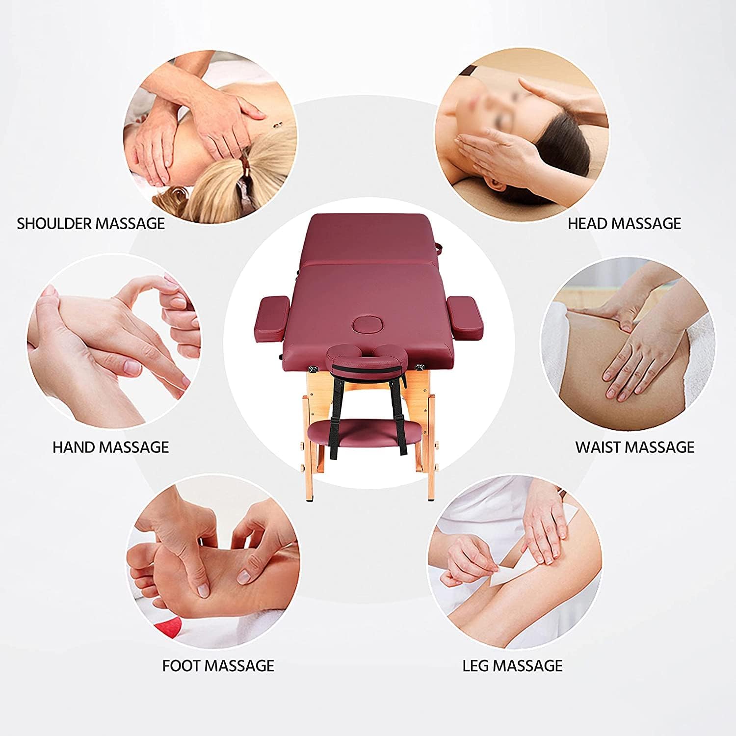 COOLBABY Portable Massage Table Professional Adjustable Folding Bed with 3-part Wooden Frame Ergonomic Headrest and Tote Bag for Therapeutic Tattoo Salon SPA Facial Treatment…